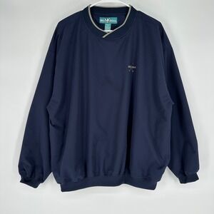 Vintage Big Dogs Mens Navy Blue Golf Windshirt Pullover V-Neck Jacket Medium
